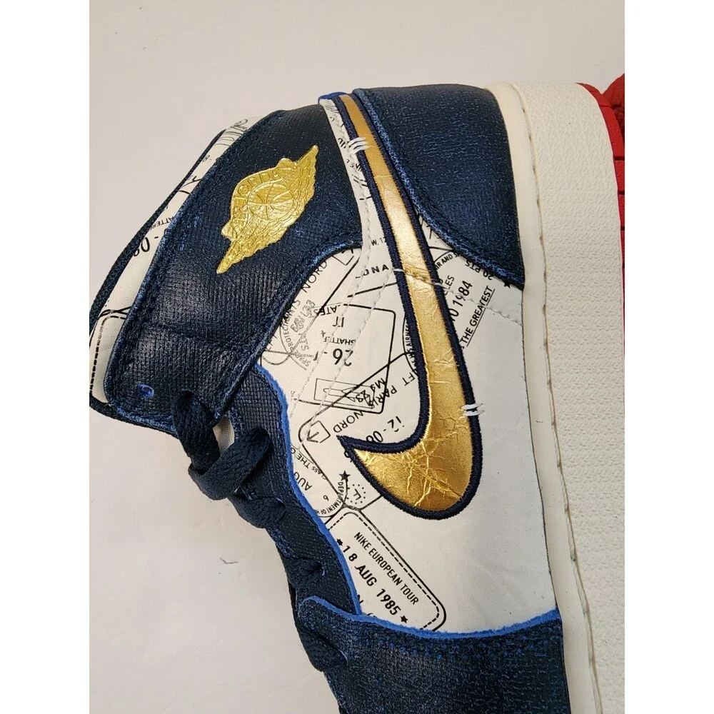 Nike Air Jordan 1 Mid SE (GS) Take Flight Sneakers Youth 6.5 Navy Gold Ivory Red
